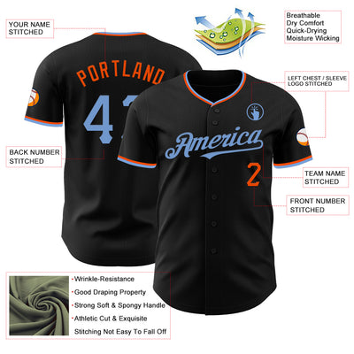 Custom Black Powder Blue-Orange Authentic Baseball Jersey