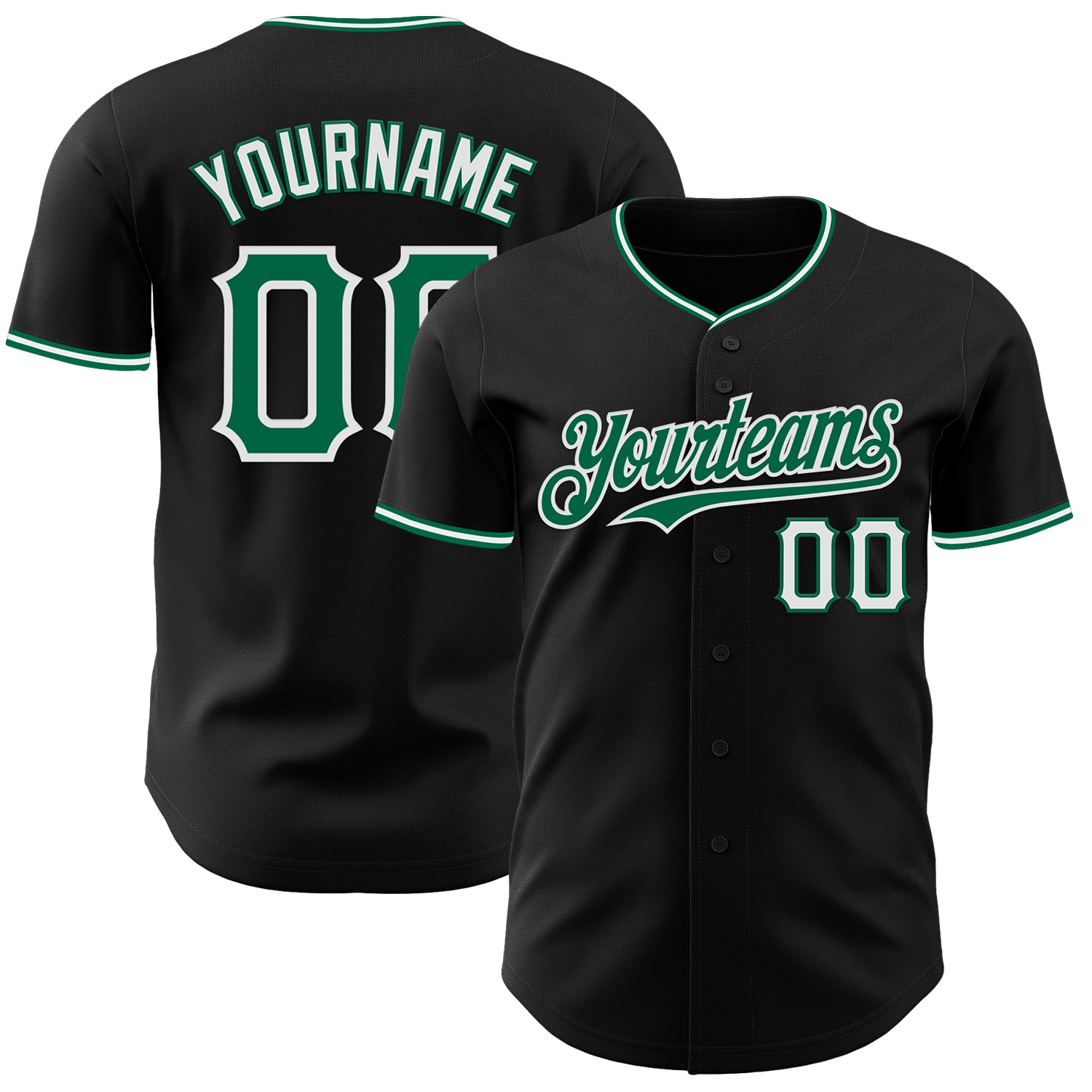 Custom Black Kelly Green-White Authentic Baseball Jersey