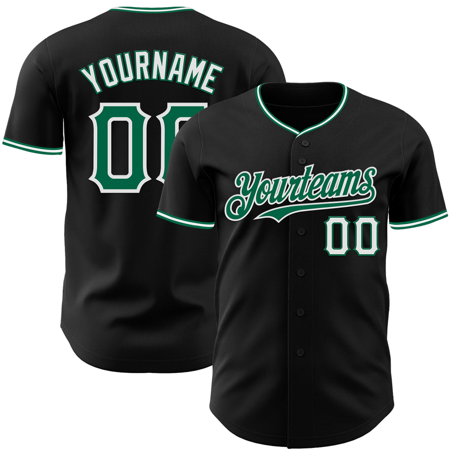 Custom Black Kelly Green-White Authentic Baseball Jersey