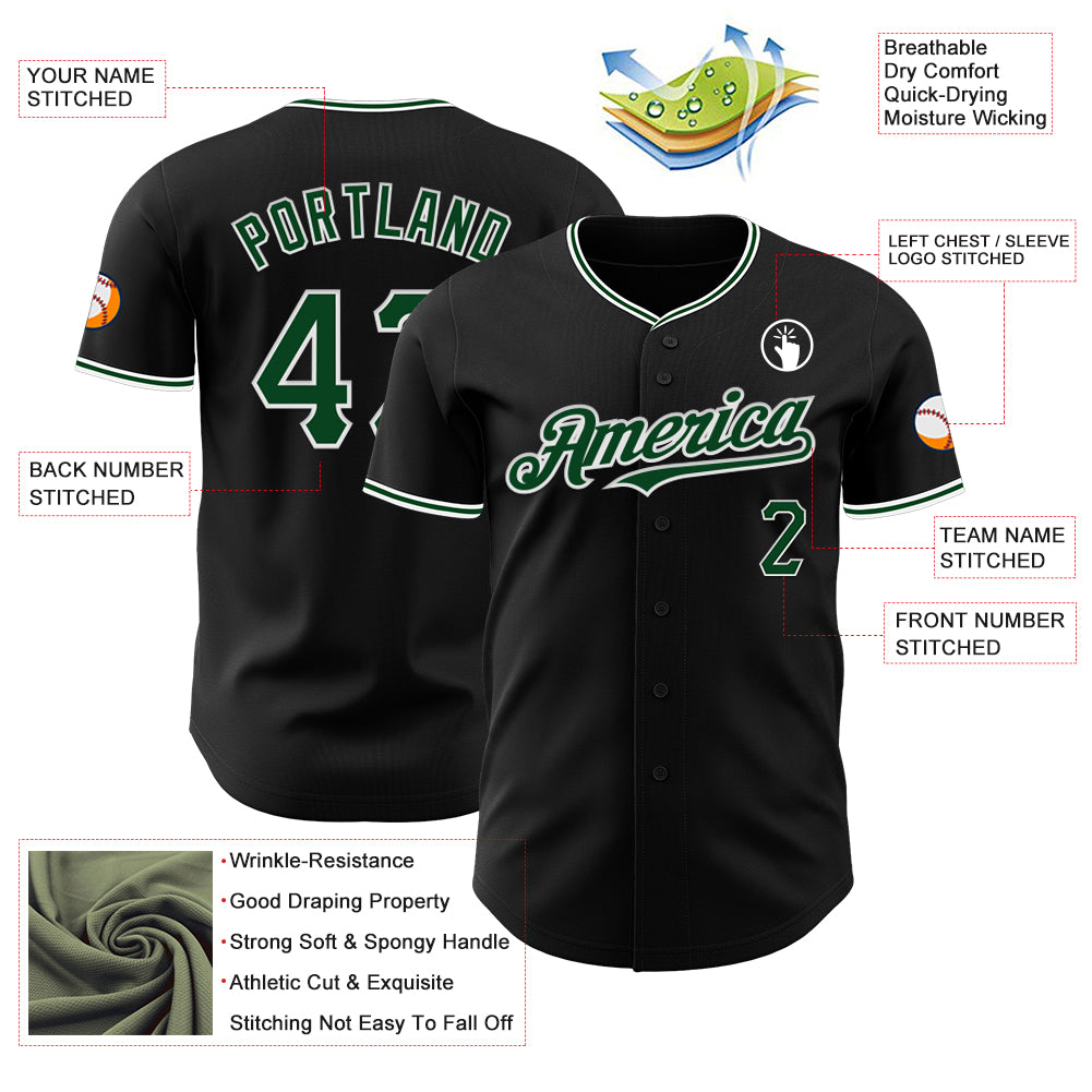 Custom Black Green-White Authentic Baseball Jersey