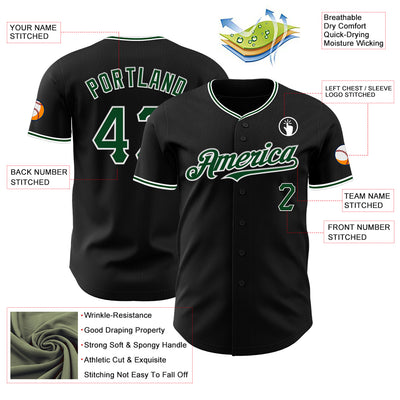 Custom Black Green-White Authentic Baseball Jersey