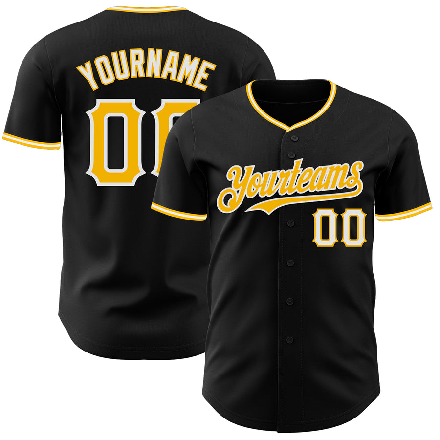 Custom Black Gold-White Authentic Baseball Jersey