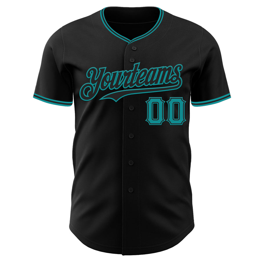 Custom Black Teal Authentic Baseball Jersey