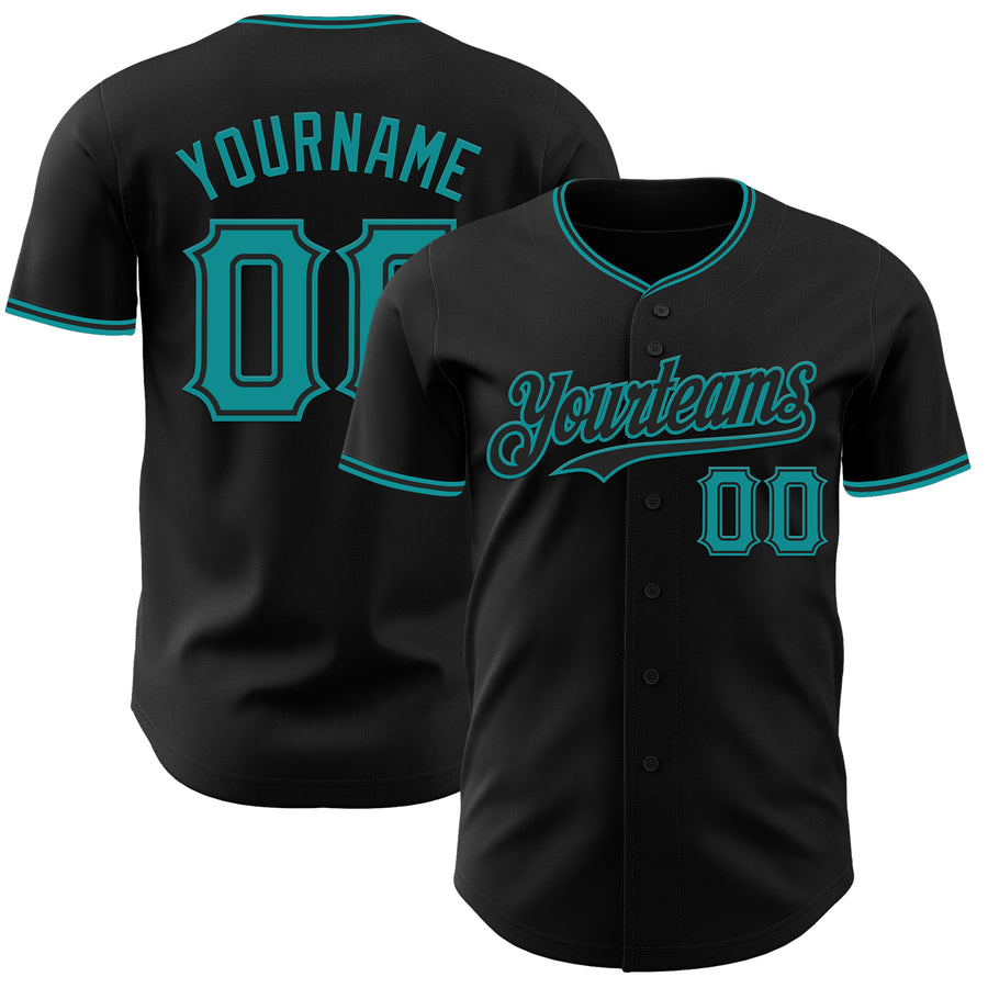 Custom Black Teal Authentic Baseball Jersey