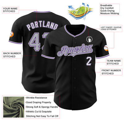 Custom Black Gray Purple-White Authentic Baseball Jersey