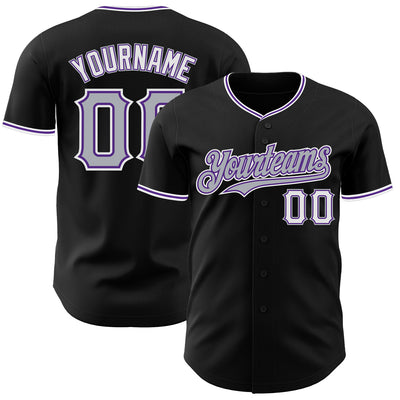 Custom Black Gray Purple-White Authentic Baseball Jersey