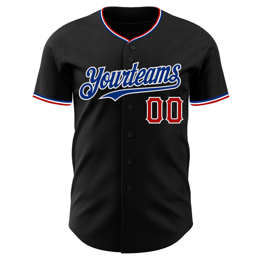 Custom Black Royal Red-White Authentic Baseball Jersey