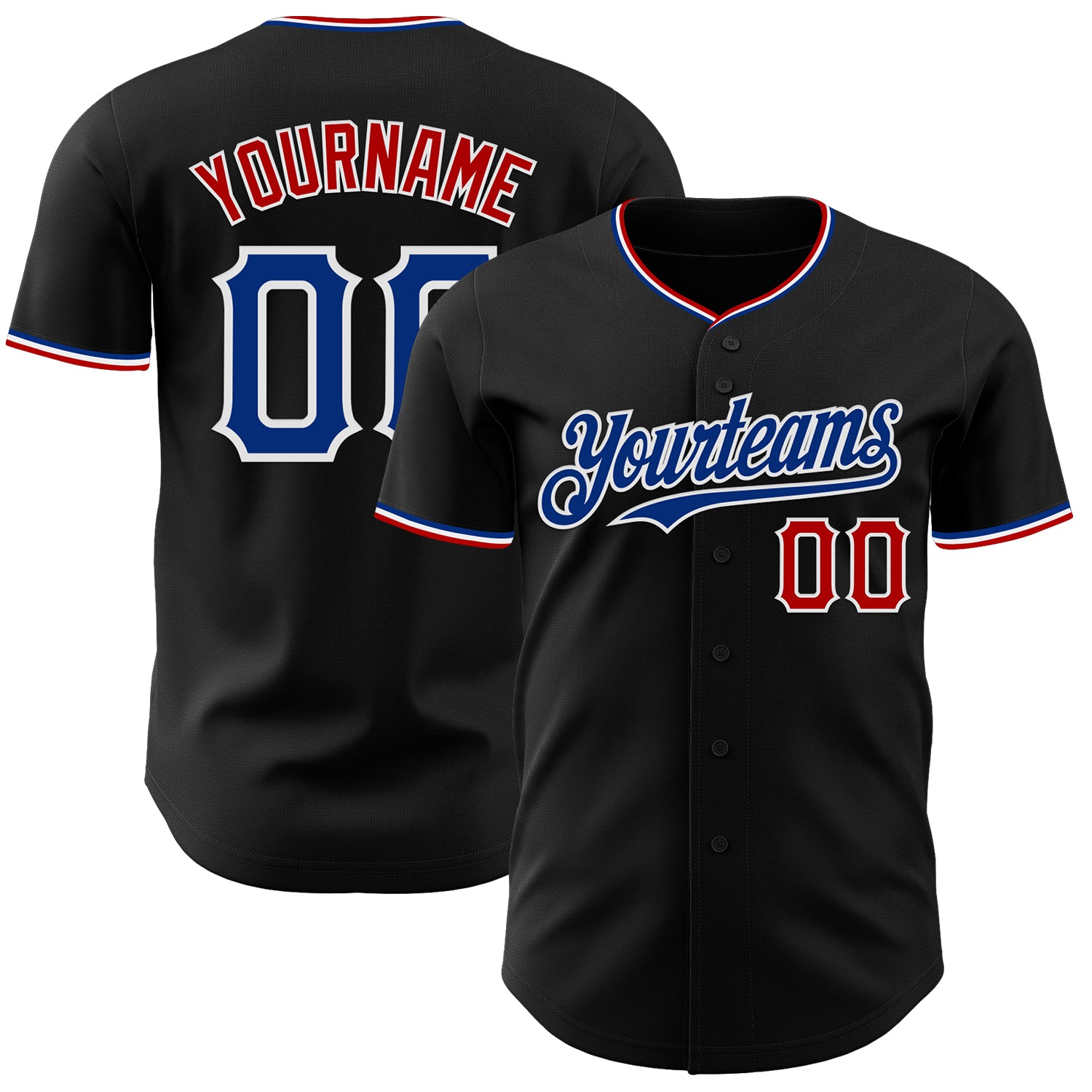 Custom Black Royal Red-White Authentic Baseball Jersey