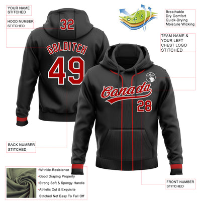 Custom Stitched Black Red-White Baseball Pullover Sweatshirt Hoodie