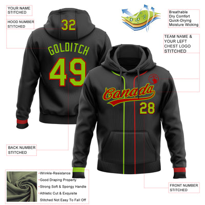 Custom Stitched Black Neon Green-Red Baseball Pullover Sweatshirt Hoodie