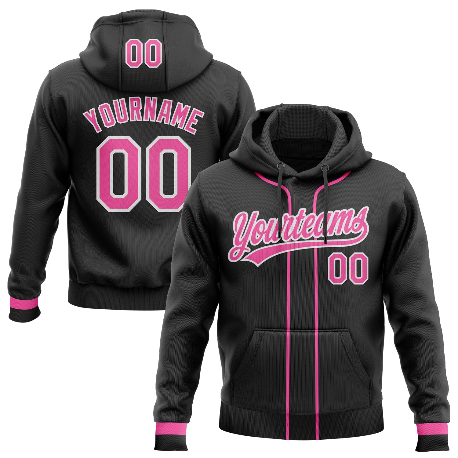 Custom Stitched Black Pink-White Baseball Pullover Sweatshirt Hoodie