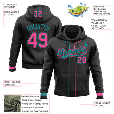 Custom Stitched Black Pink-Teal Baseball Pullover Sweatshirt Hoodie