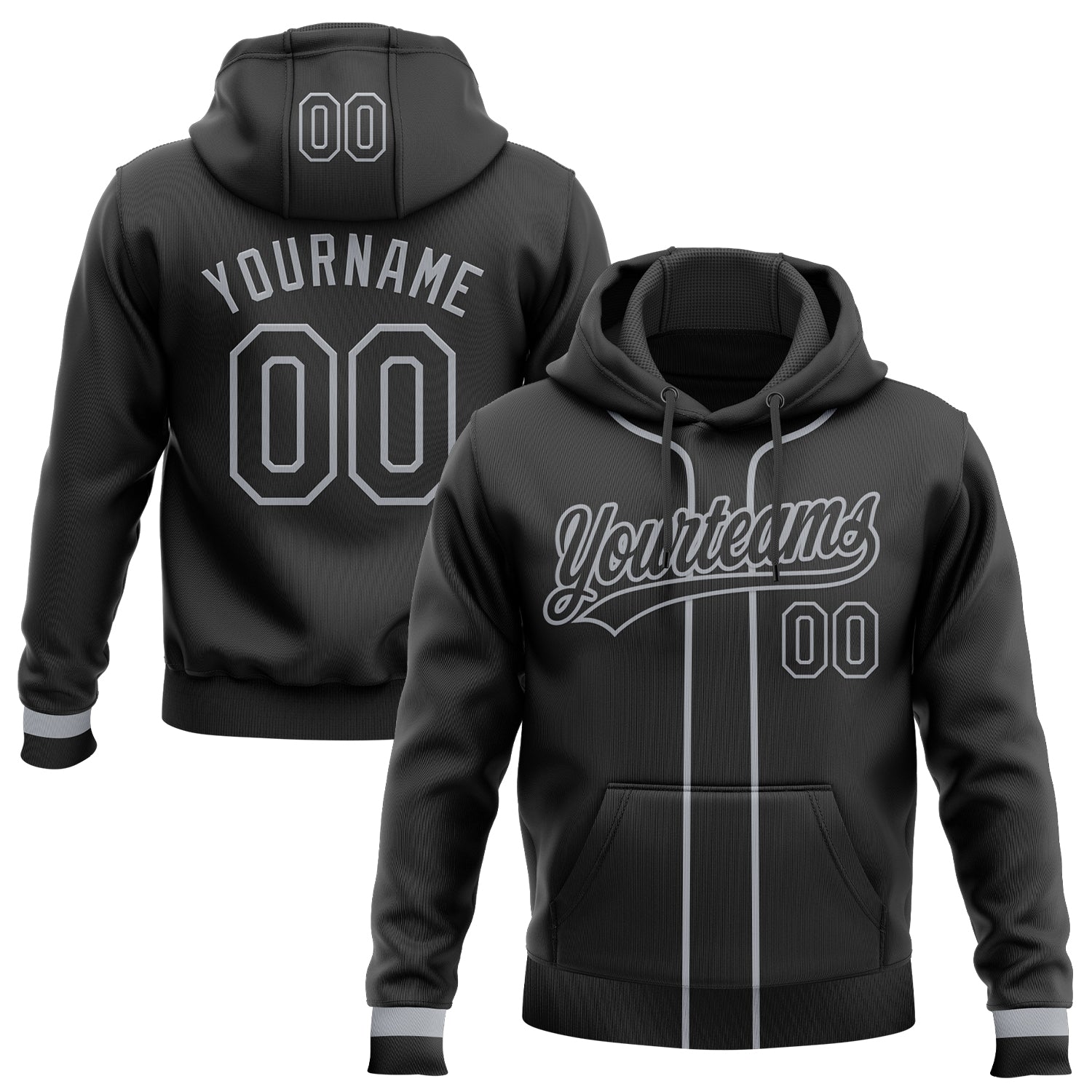 Custom Stitched Black Gray Baseball Pullover Sweatshirt Hoodie