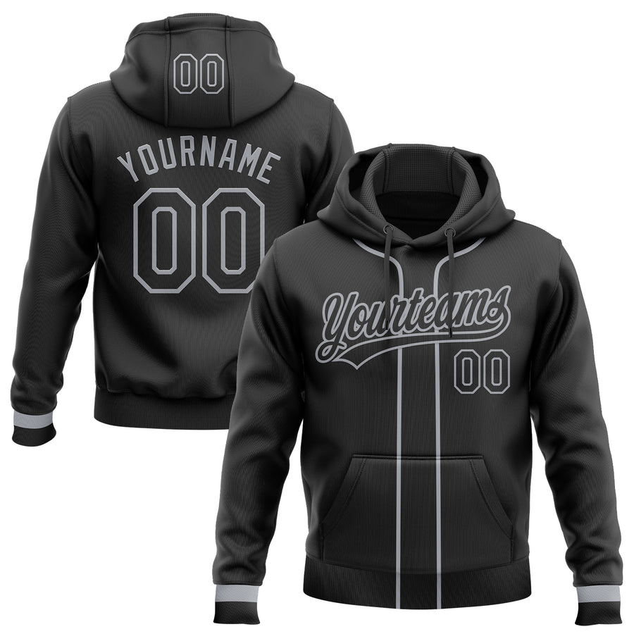 Custom Stitched Black Gray Baseball Pullover Sweatshirt Hoodie