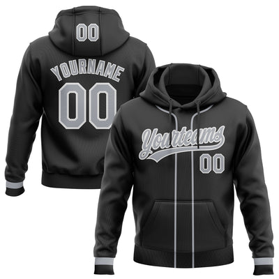 Custom Stitched Black Gray-White Baseball Pullover Sweatshirt Hoodie