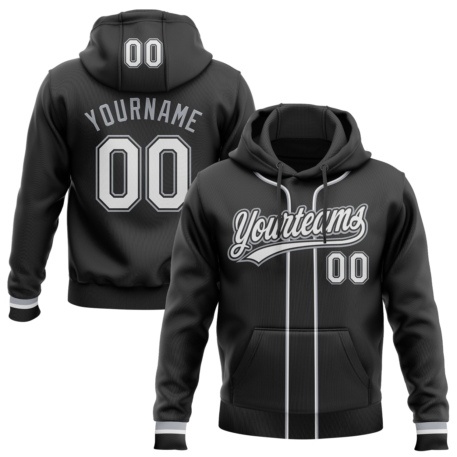 Custom Stitched Black White-Gray Baseball Pullover Sweatshirt Hoodie