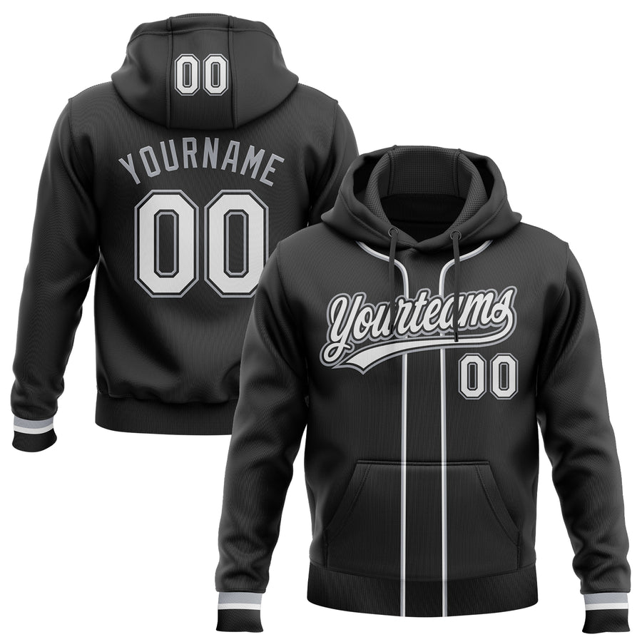 Custom Stitched Black White-Gray Baseball Pullover Sweatshirt Hoodie