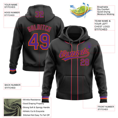 Custom Stitched Black Purple-Orange Baseball Pullover Sweatshirt Hoodie