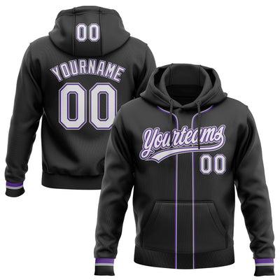 Custom Stitched Black White Purple-Gray Baseball Pullover Sweatshirt Hoodie