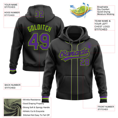 Custom Stitched Black Purple-Neon Green Baseball Pullover Sweatshirt Hoodie