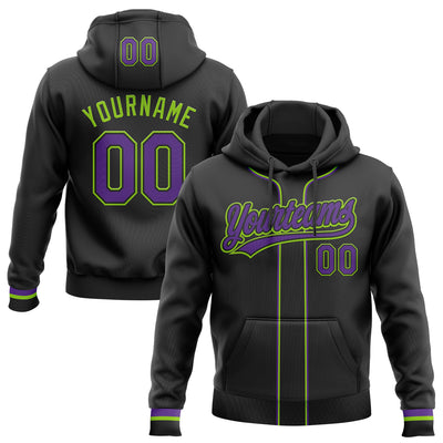 Custom Stitched Black Purple-Neon Green Baseball Pullover Sweatshirt Hoodie