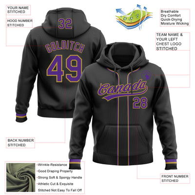 Custom Stitched Black Purple-Old Gold Baseball Pullover Sweatshirt Hoodie