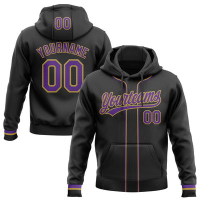Custom Stitched Black Purple-Old Gold Baseball Pullover Sweatshirt Hoodie