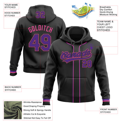 Custom Stitched Black Purple-Pink Baseball Pullover Sweatshirt Hoodie