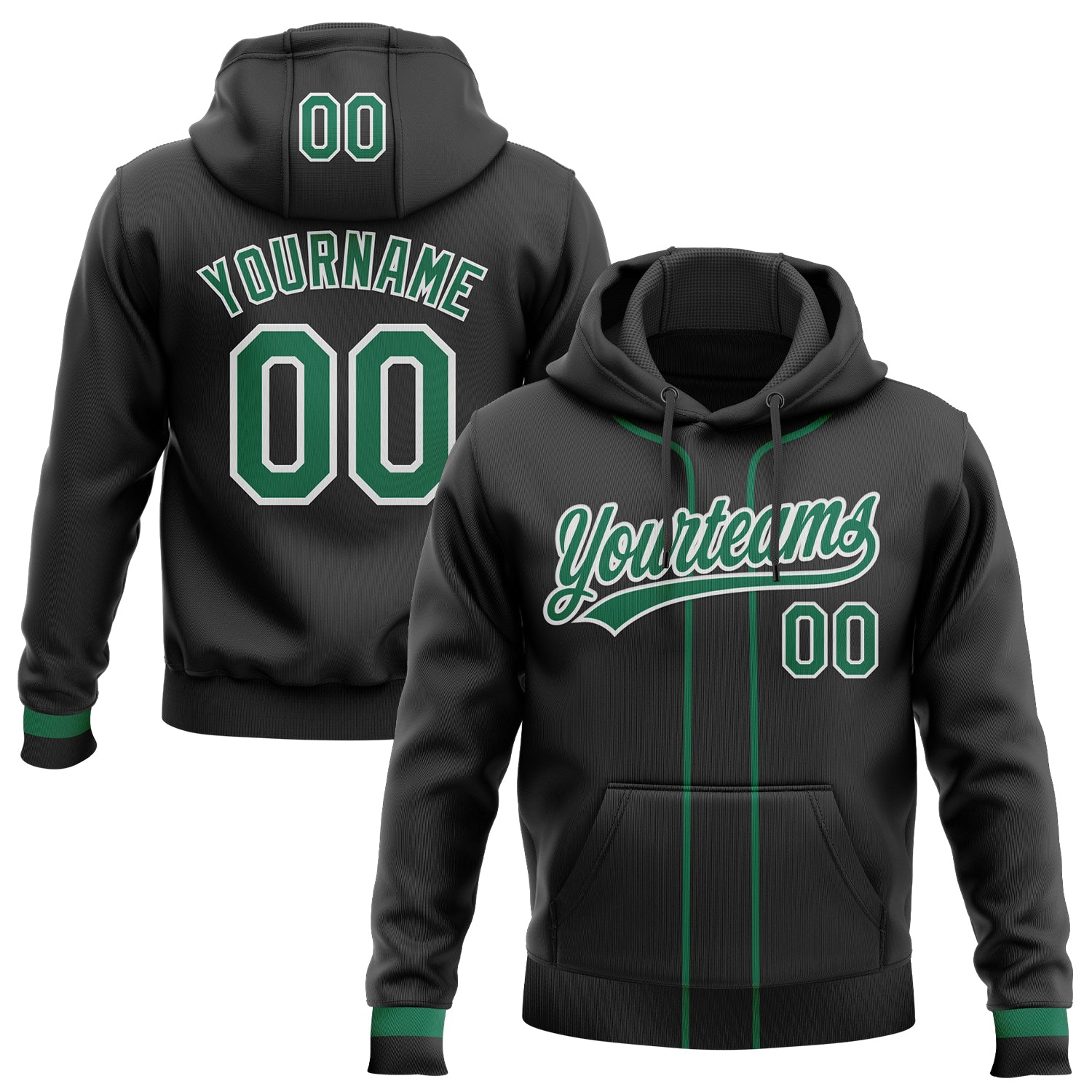 Custom Stitched Black Kelly Green-White Baseball Pullover Sweatshirt Hoodie