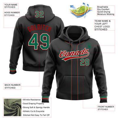 Custom Stitched Black Kelly Green Red-White Baseball Pullover Sweatshirt Hoodie