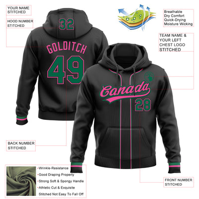 Custom Stitched Black Kelly Green-Pink Baseball Pullover Sweatshirt Hoodie