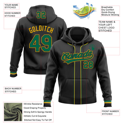Custom Stitched Black Kelly Green-Gold Baseball Pullover Sweatshirt Hoodie