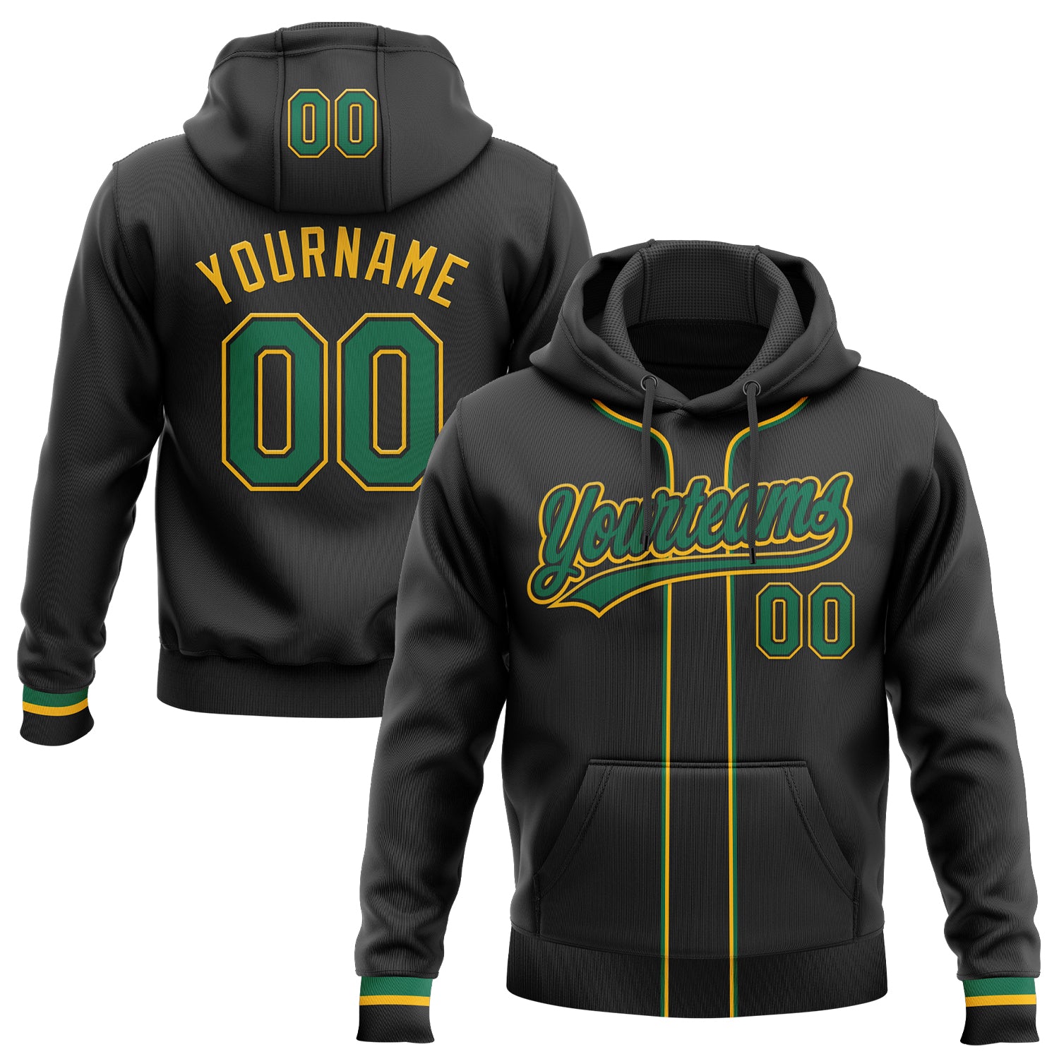 Custom Stitched Black Kelly Green-Gold Baseball Pullover Sweatshirt Hoodie
