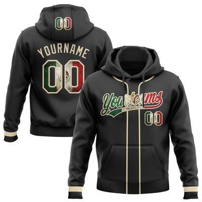 Custom Stitched Black Vintage Mexican Flag-Cream Baseball Pullover Sweatshirt Hoodie