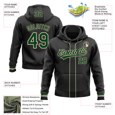 Custom Stitched Black Green-Cream Baseball Pullover Sweatshirt Hoodie