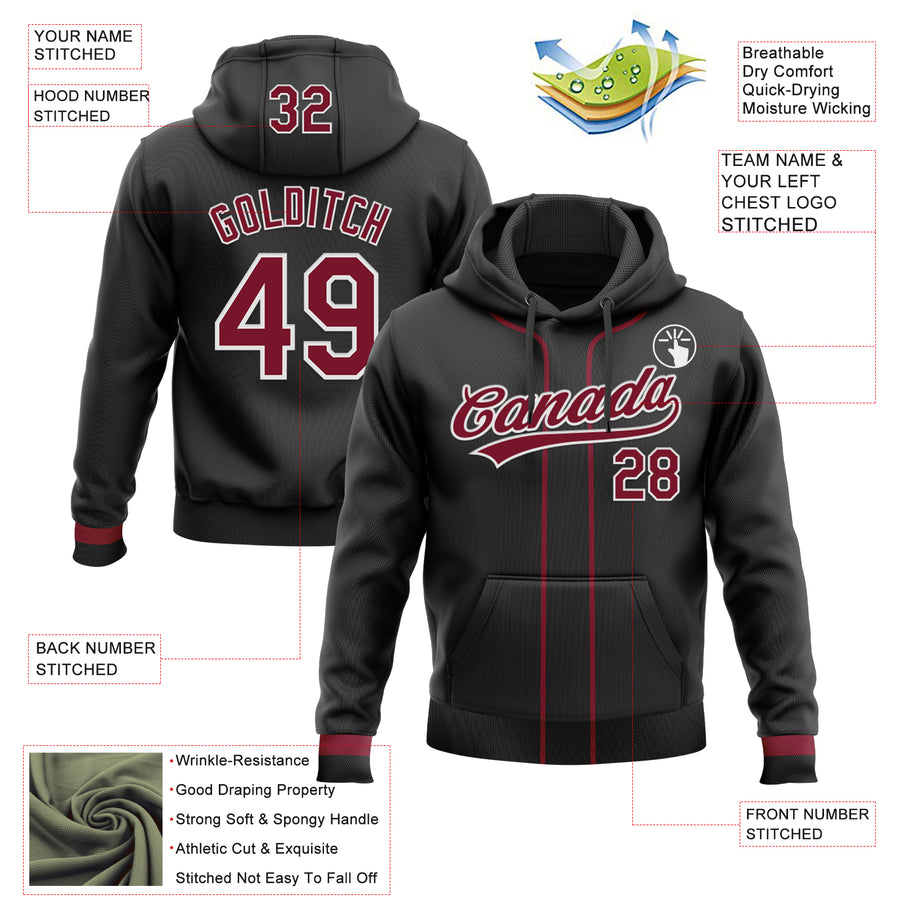 Custom Stitched Black Crimson-White Baseball Pullover Sweatshirt Hoodie