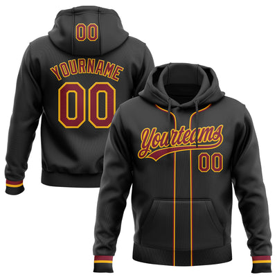 Custom Stitched Black Crimson-Gold Baseball Pullover Sweatshirt Hoodie