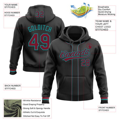 Custom Stitched Black Crimson-Teal Baseball Pullover Sweatshirt Hoodie