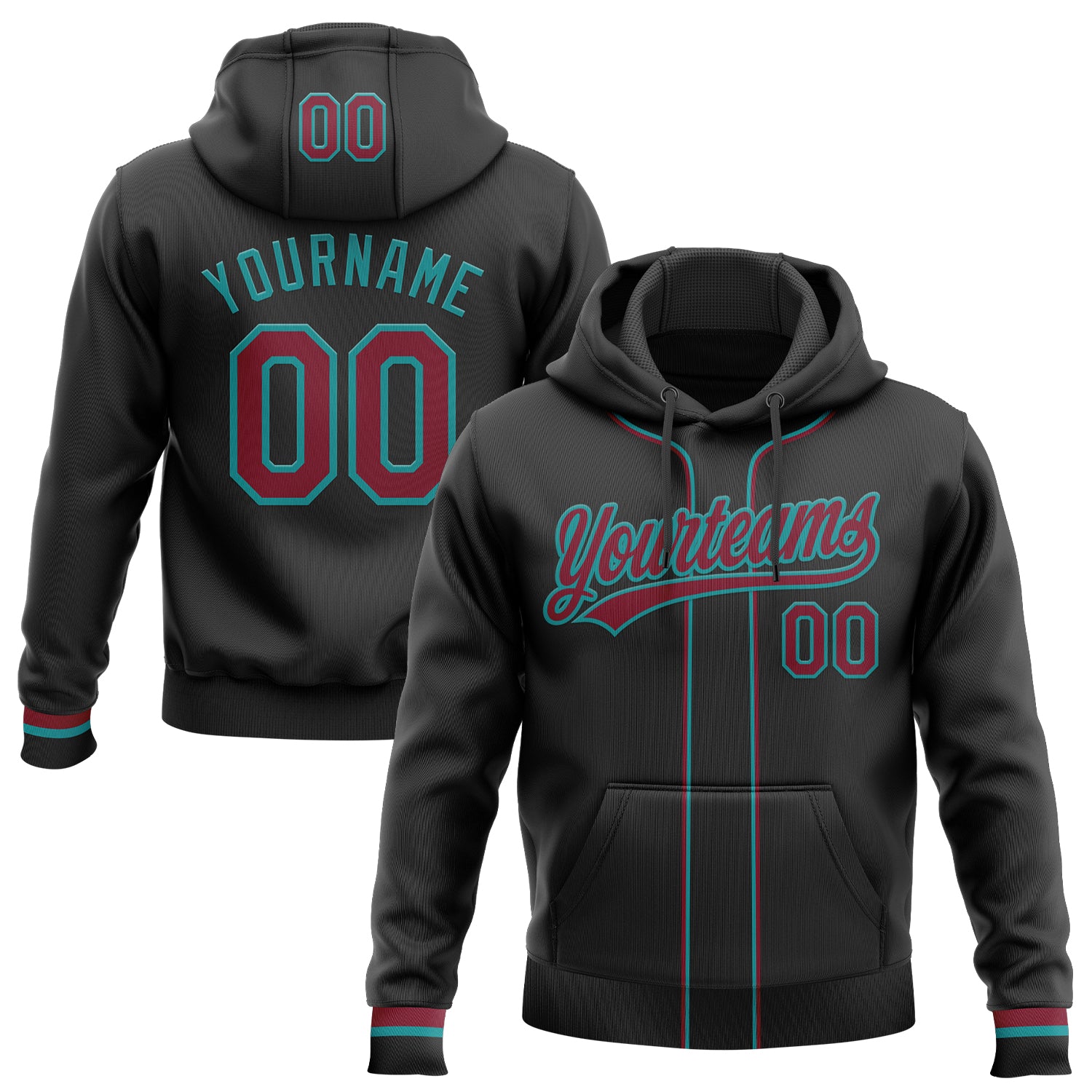 Custom Stitched Black Crimson-Teal Baseball Pullover Sweatshirt Hoodie