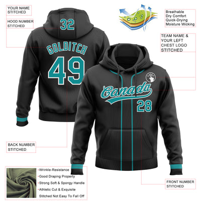 Custom Stitched Black Teal-White Baseball Pullover Sweatshirt Hoodie