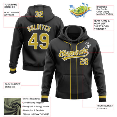 Custom Stitched Black Old Gold-White Baseball Pullover Sweatshirt Hoodie