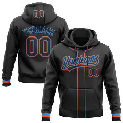 Custom Stitched Black Powder Blue-Orange Baseball Pullover Sweatshirt Hoodie