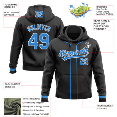 Custom Stitched Black Powder Blue-White Baseball Pullover Sweatshirt Hoodie