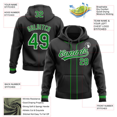 Custom Stitched Black Grass Green-White Baseball Pullover Sweatshirt Hoodie