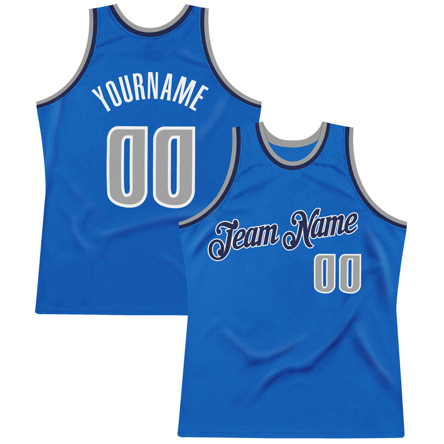 Custom Blue Gray-Navy Authentic Throwback Basketball Jersey