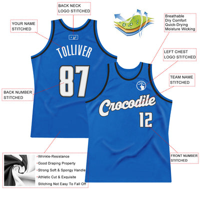 Custom Blue White-Black Authentic Throwback Basketball Jersey