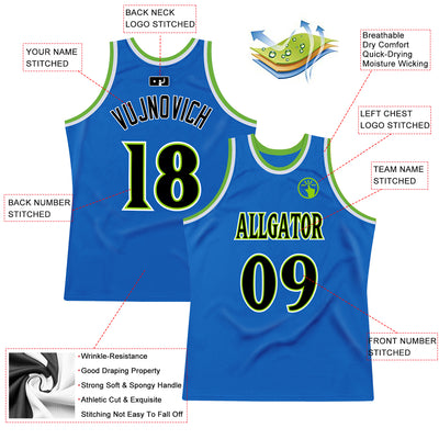 Custom Blue Black-Neon Green Authentic Throwback Basketball Jersey