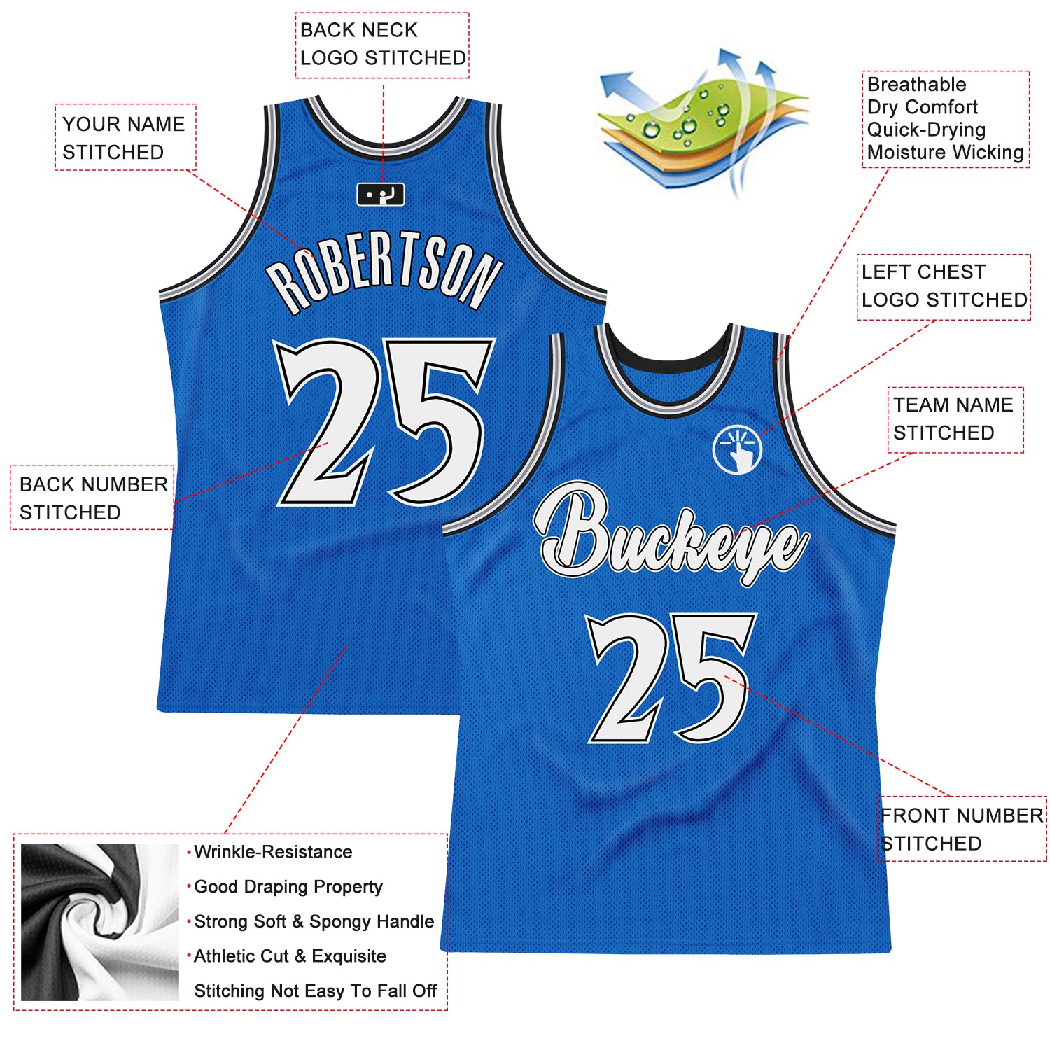 Custom Blue White-Black Authentic Throwback Basketball Jersey