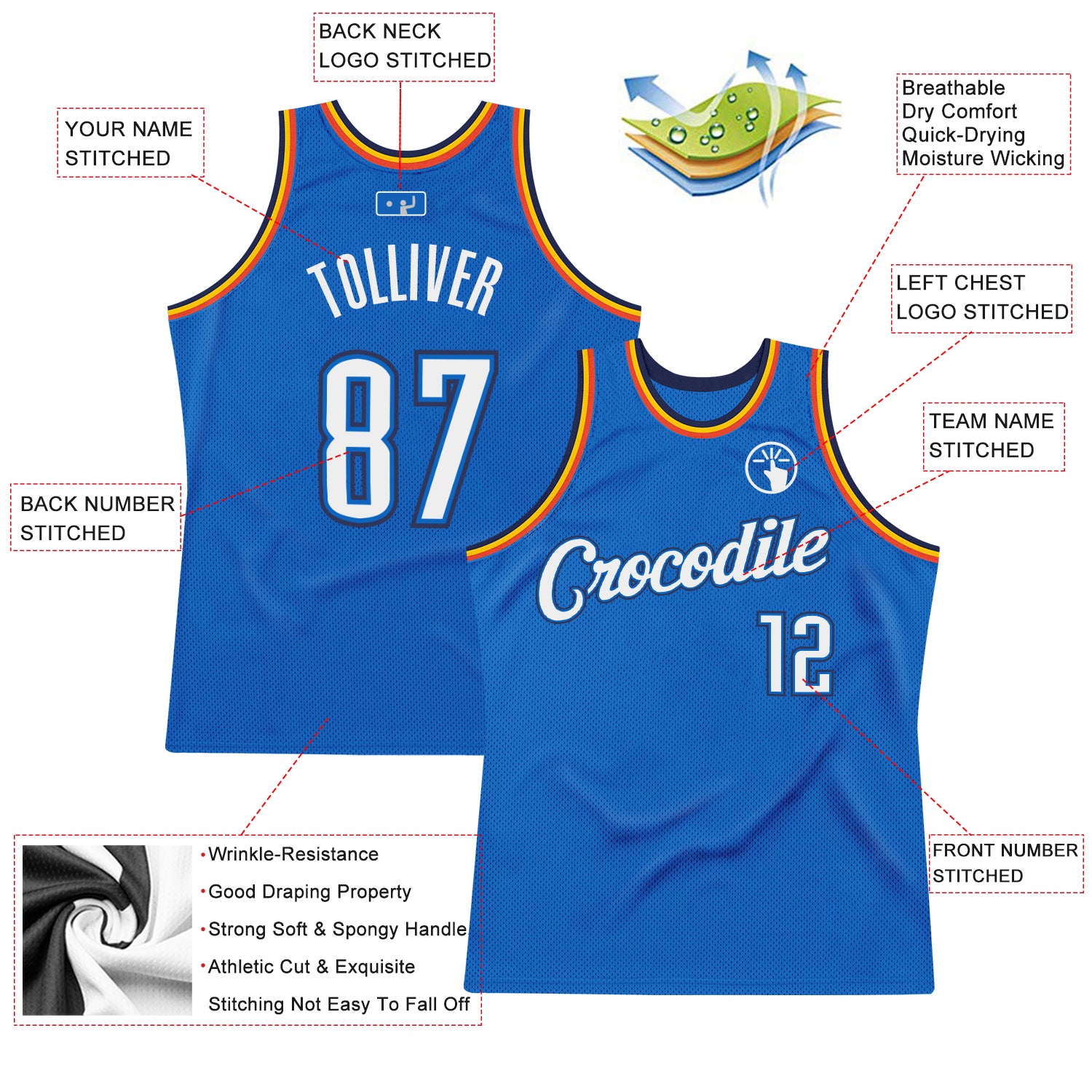 Custom Blue White-Navy Authentic Throwback Basketball Jersey