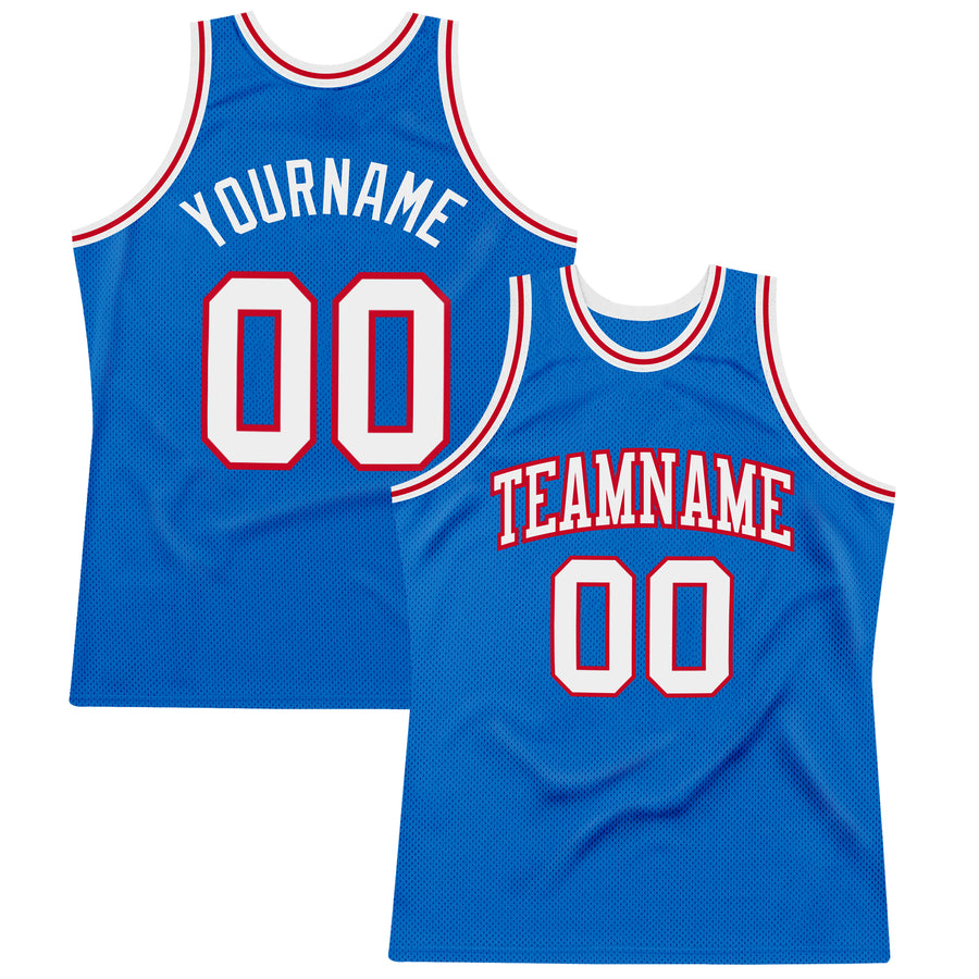 Custom Blue White-Red Authentic Throwback Basketball Jersey